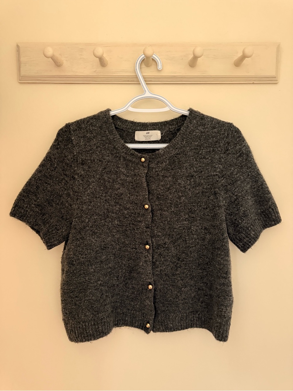 H&M Charcoal Short-Sleeve Knit Cardigan with Gold Buttons